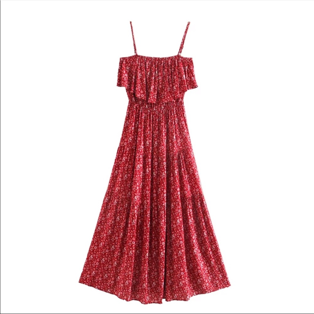 Ruffle Cami Boho Floral Gypsy Print Maxi Dress - Picture 8 of 16